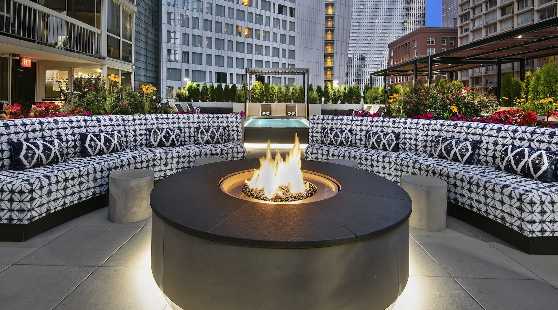 Large fire pit with ample seating